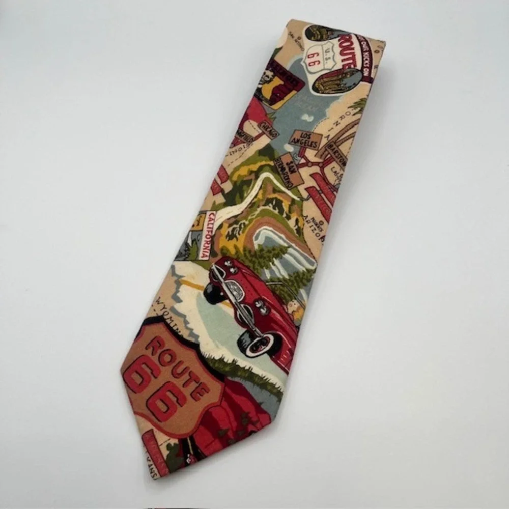 Beans McGee Mens Route 66 Map Print Cotton Necktie Vintage Americana USA Made